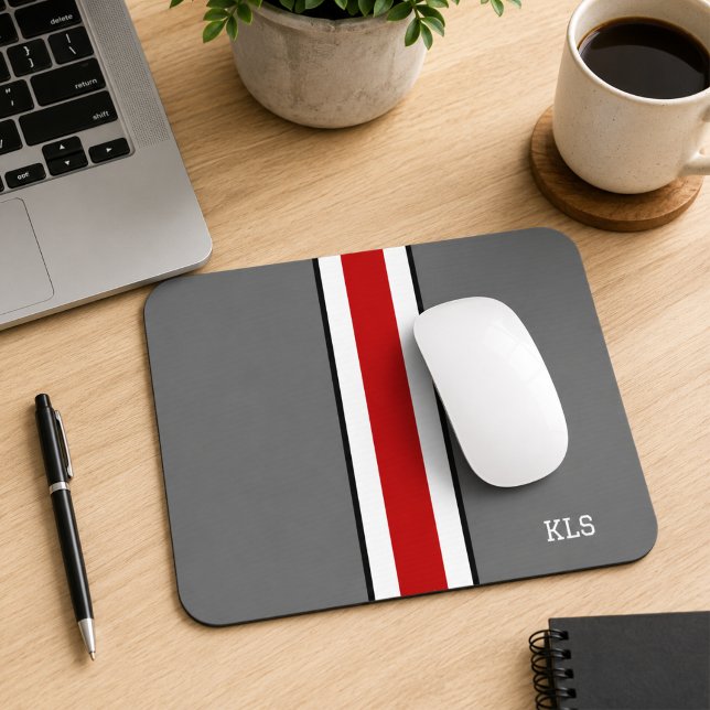 Red & Grey Sporty Monogram Mouse Pad (Creator Uploaded)