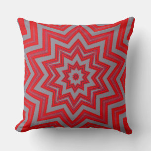 Red Grey Stars Geometric Cotton Pattern Pillow