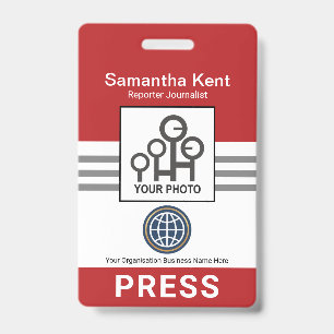 Red Grey Stripes Column Press ID Badge