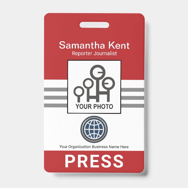 Red Grey Stripes Column Press ID Badge (Front)