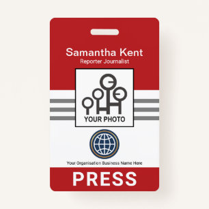 Red Grey Stripes Column Press ID Badge