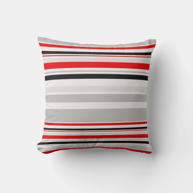 Red Grey Stripes Pattern Cushion (Front)