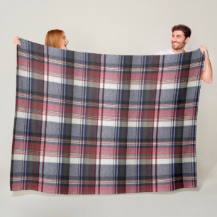 Red Grey Tartan Plaid Fleece Blanket