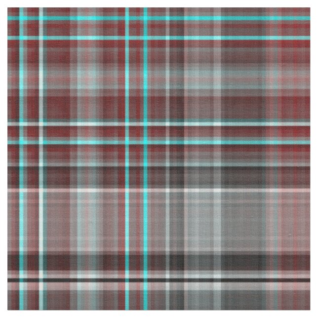 Red, Grey & Teal Plaid Fabric (Close Up)
