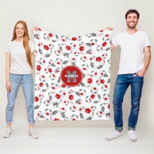red grey team colours boys girls soccer pattern fleece blanket