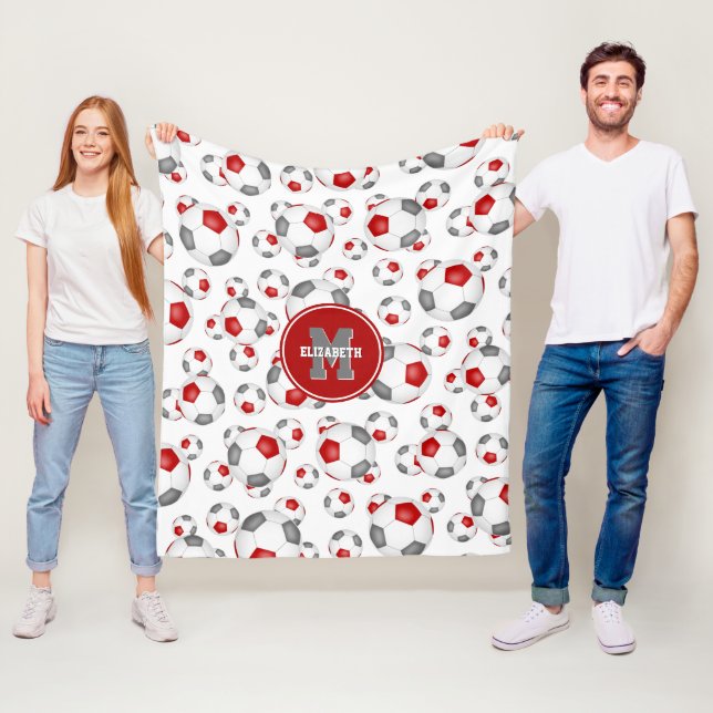red grey team colours boys girls soccer pattern fleece blanket (In Situ)