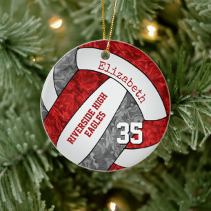 red grey team colours girls volleyball memento ceramic ornament