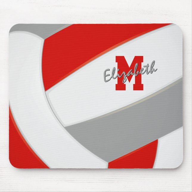 red grey team colours personalised volleyball mouse pad (Front)