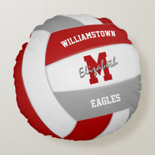 red grey team colours realistic volleyball round cushion
