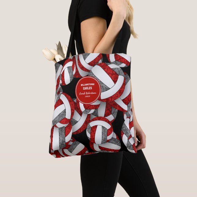 red grey team colours volleyball coach tote bag (Close Up)