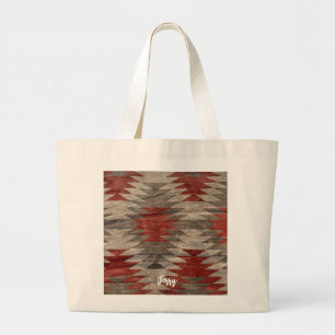 Red & Grey Textured Native American Large Tote Bag