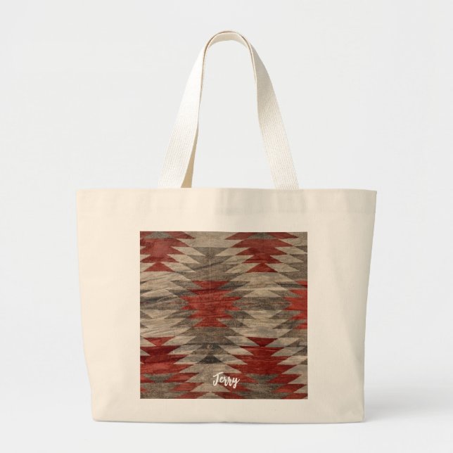 Red & Grey Textured Native American Large Tote Bag (Front)