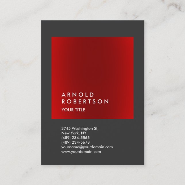 Red Grey Trendy Large Professional Business Card (Front)