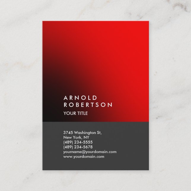 Red Grey Trendy Large Professional Business Card (Front)