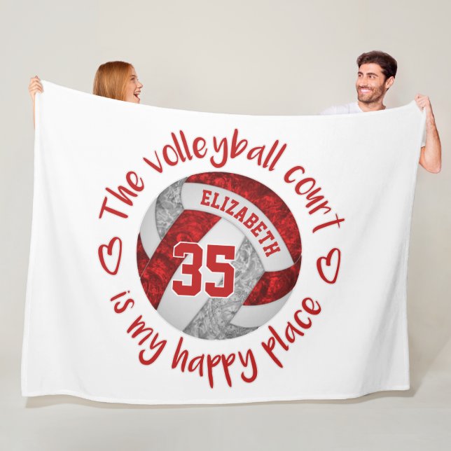 red grey volleyball court happy place personalised fleece blanket (In Situ)