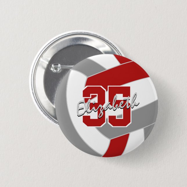 red grey volleyball team party gifts 6 cm round badge (Front & Back)