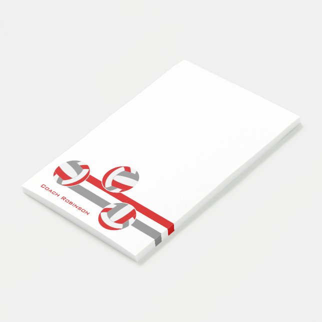 red grey volleyballs custom coach name post-it notes (Angled)