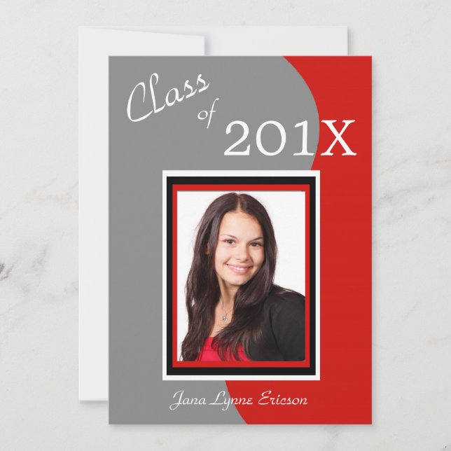 Red Grey Wave Photo Graduation Party Invitation (Front)