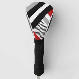Red, grey, white and black geometric shapes golf head cover