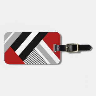 Red, grey, white and black geometric shapes luggage tag