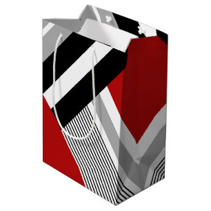 Red, grey, white and black geometric shapes medium gift bag
