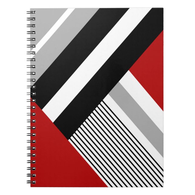 Red, grey, white and black geometric shapes notebook (Front)