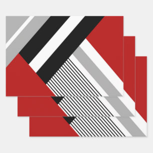 Red, grey, white and black geometric shapes wrapping paper sheet