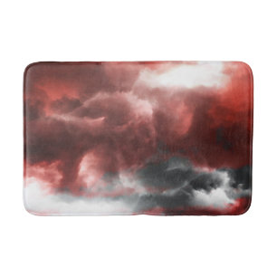 Red grey white black abstract clouds digital art bath mat