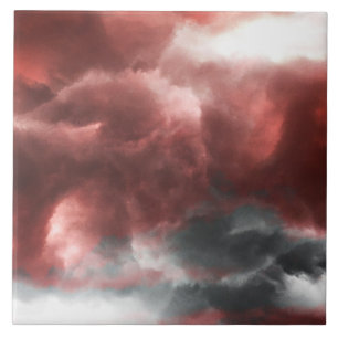 Red grey white black abstract clouds digital art ceramic tile