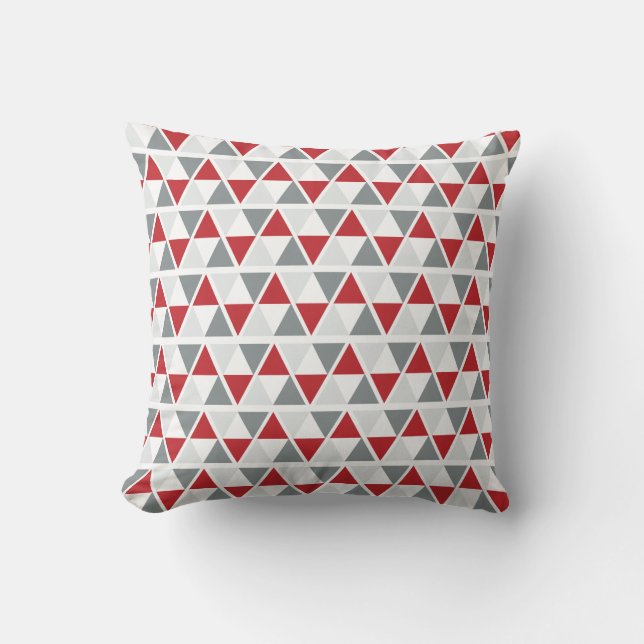 Red Grey White Geometric Pattern Cushion (Front)
