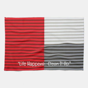 Red Grey White Graphic Kitchen Towel