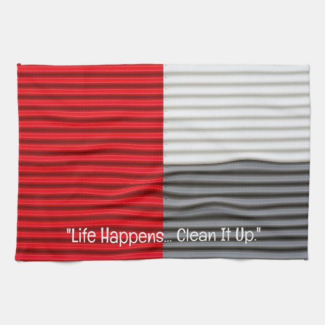 Red Grey White Graphic Kitchen Towel (Horizontal)
