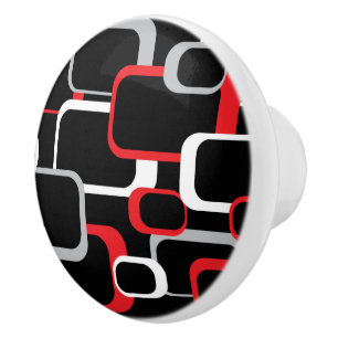Red Grey White Retro Square Black Background Ceramic Knob