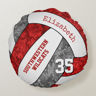 red grey white volleyball team colours girls round cushion