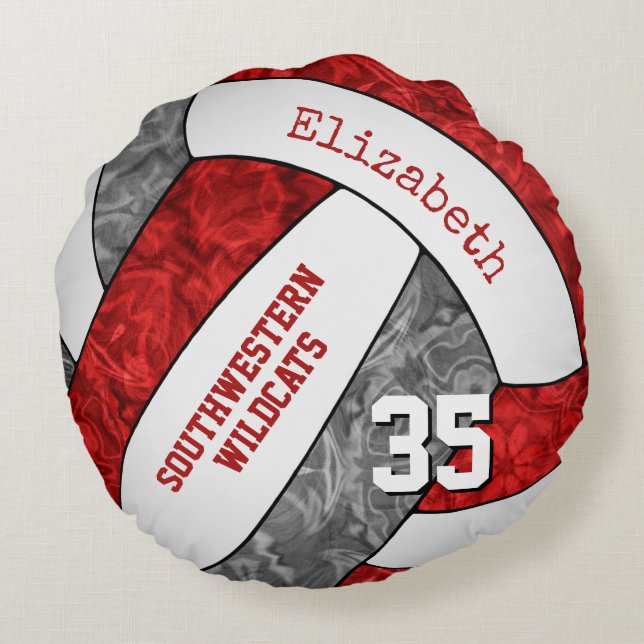 red grey white volleyball team colours girls round cushion (Back)