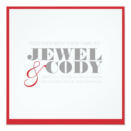 red, grey, white WEDDING INVITAION Card