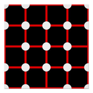 Red Grid and White Dot Pattern on Black Poster