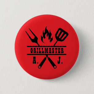 Red Grillmaster Utensil  6 Cm Round Badge