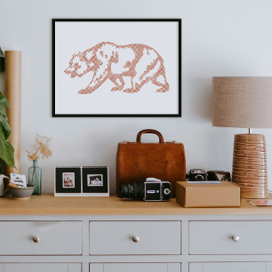 Red Grizzly Bear Animal Line Art Print Poster