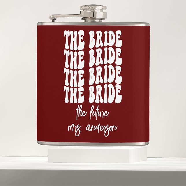Red Groovy Retro Personalised Bachelorette Bride Hip Flask (Creator Uploaded)