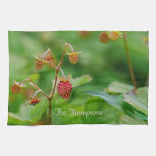Red Growing Woodland Strawberries Green With Name Tea Towel