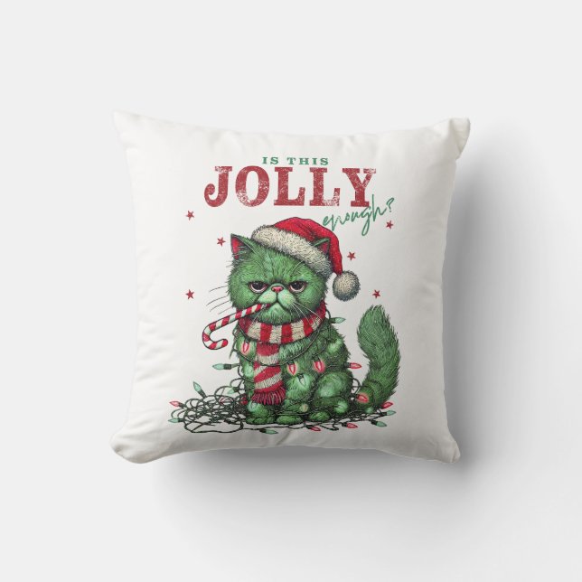 (Red)  Grumpy Holiday Cat Cushion (Front)
