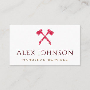Red Grunge Axe Logo Handyman Home Repair Service Business Card
