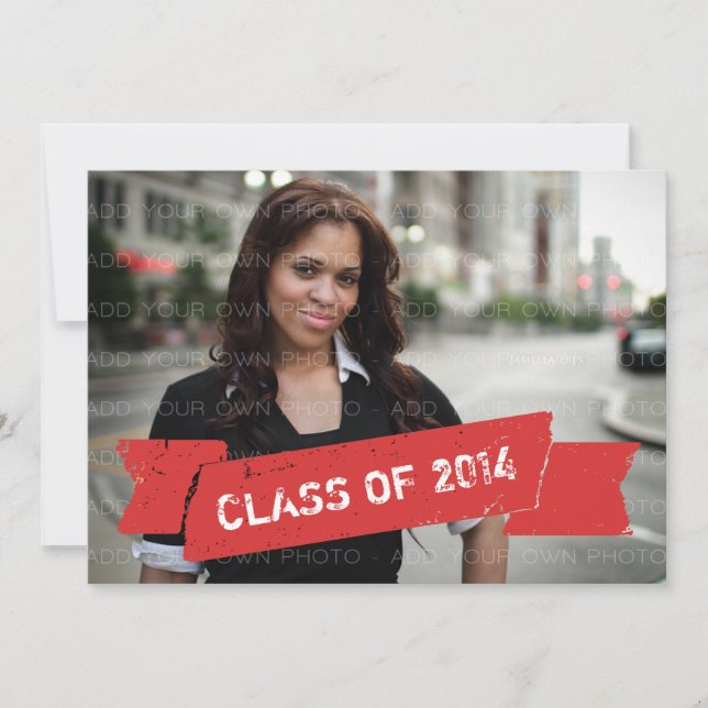 Red Grunge Banner Grad Invitation (Front)