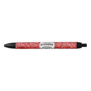 Red Grunge Baseball Pattern Black Ink Pen