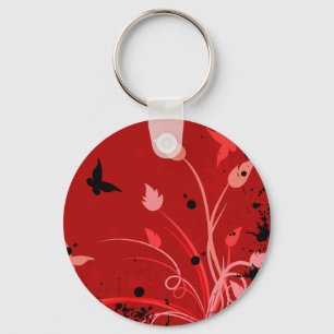 Red Grunge Butterfly Key Ring