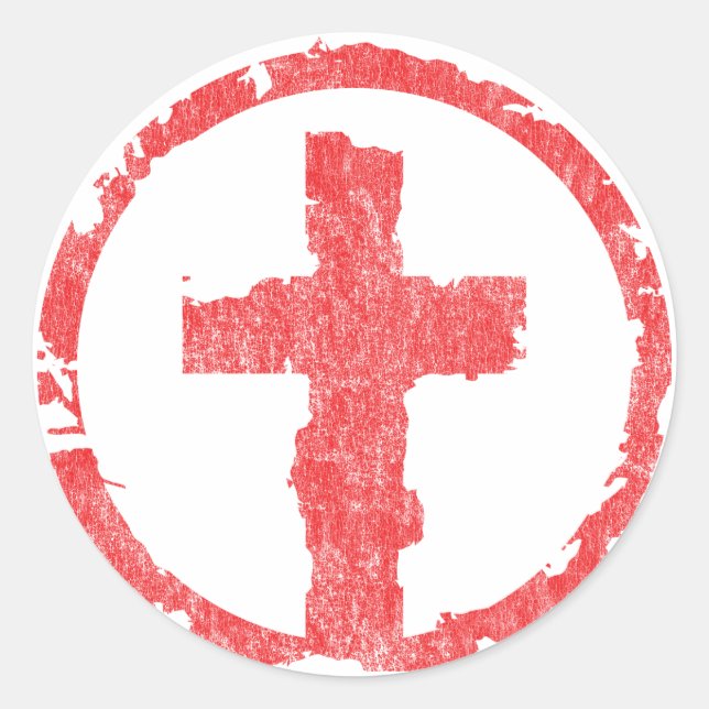 Red Grunge Cross Vintage Classic Round Sticker (Front)