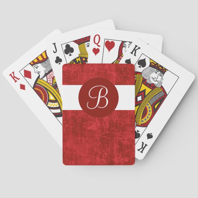Red grunge custom monogram playing cards (Back)
