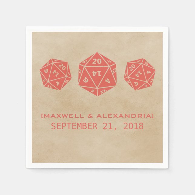 Red Grunge D20 Dice Gamer Paper Napkins (Front)