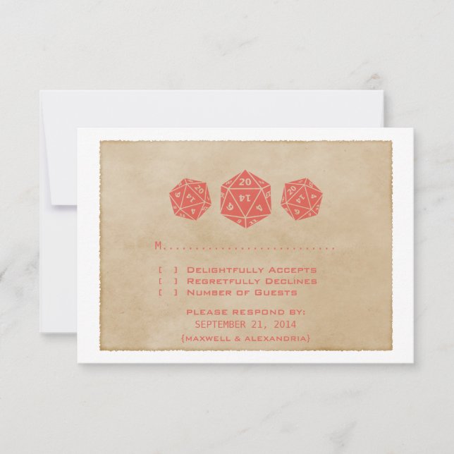 Red Grunge D20 Dice Gamer Response Card (Front)